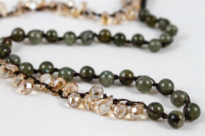 Hand Knotted Convertible Crochet Bracelet, Necklace, or Headband, Crystals and Labradorite - WR-053
