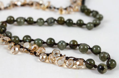 Hand Knotted Convertible Crochet Bracelet, Necklace, or Headband, Crystals and Labradorite - WR-053