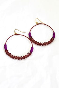 Crystal Beaded Hoop Earrings - E001-Purple