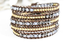 Load image into Gallery viewer, Almond - Glass Crystals and 24K plated Nugget Wrap Bracelet
