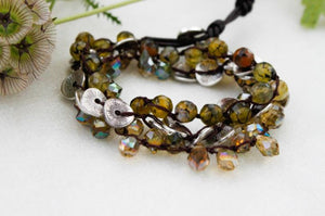 Hand Knotted Convertible Crochet Bracelet, Necklace, or Headband, Semi Precious Stone and Crystals - WR-015