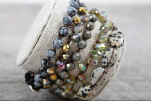 Hand Knotted Convertible Crochet Bracelet or Necklace, Crystals and Stones Mix - WR-102