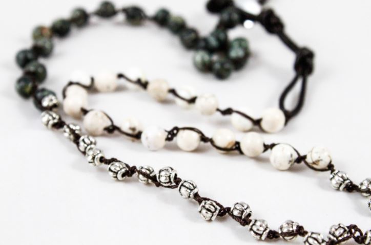 Hand Knotted Convertible Crochet Bracelet, Necklace, or Headband, Semi Precious Stone Mix - WR-062
