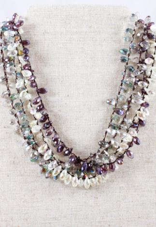 Hand Knotted Convertible Crochet Bracelet, Necklace, or Headband, Large Crystals - WR-074