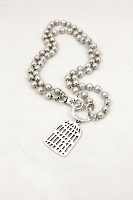 Convertible Short or Long Silver Ball Chain with Bird Cage -The Classics Collection- N2-885
