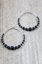 Load image into Gallery viewer, Black and Silver Beaded Hoop Earrings - E021-B
