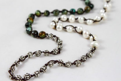 Hand Knotted Convertible Crochet Bracelet, Necklace, or Headband, Semi Precious Stone Mix - WR-045
