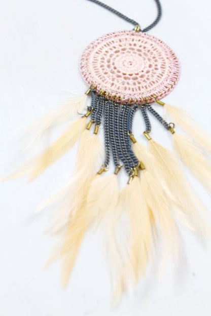 Pastel Pink Dreamcatcher Feather Necklace -The Classics Collection- N2-715