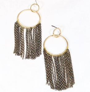 Hoop Dangle Classy Earrings Gold Black - E039