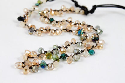 Hand Knotted Convertible Crochet Bracelet, Necklace, or Headband, Crystal Mix - WR-034