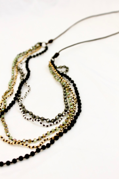 Large Semi Precious Stone Hand Knotted Long Necklace on Genuine Leather -Layers Collection- NLL-Nova