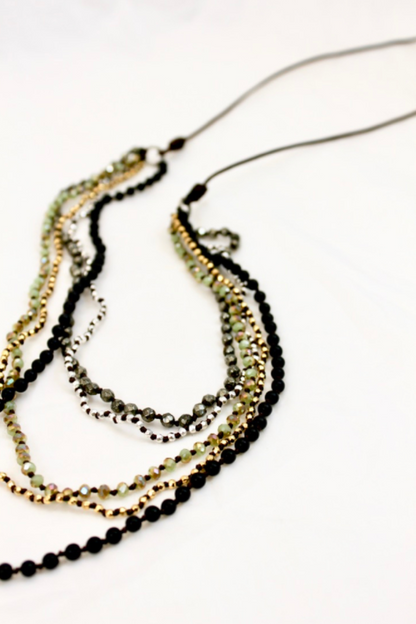 Large Semi Precious Stone Hand Knotted Long Necklace on Genuine Leather -Layers Collection- NLL-Nova