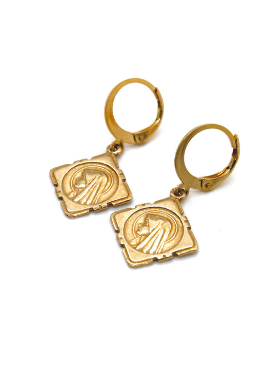 Bronze French Religious Charm Earrings -French Medal Collection- E6-008