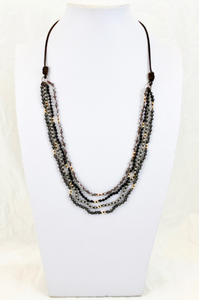 Matte Crystals Hand Knotted Long Necklace on Genuine Leather -Layers Collection- NLL-057