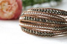 Load image into Gallery viewer, L.A. - Pyrite and Sterling Plate Leather Wrap Bracelet
