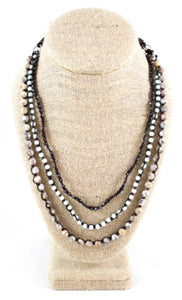 Crystal and Semi Precious Stone Mix Hand Knotted Long Necklace on Genuine Leather -Layers Collection- N5-005
