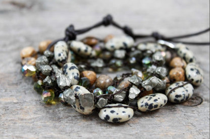 Hand Knotted Convertible Crochet Bracelet or Necklace, Crystals and Stones Mix - WR-105
