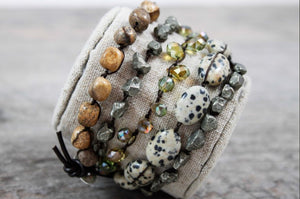 Hand Knotted Convertible Crochet Bracelet or Necklace, Crystals and Stones Mix - WR-105