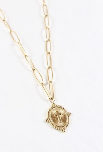 Short 24K Gold Plate Cross Necklace -French Flair Collection- N2-976