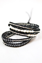 Load image into Gallery viewer, Granite - Freshwater Pearl and Gunmetal Leather Wrap Bracelet
