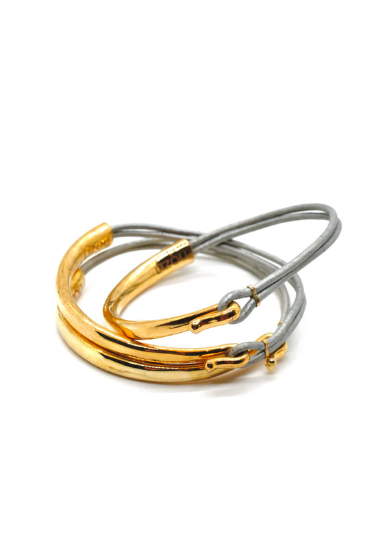 Polar Leather + 24K Gold Plate Bangle Bracelet