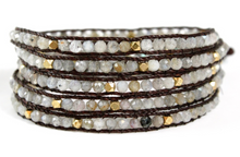 Load image into Gallery viewer, Hera - Labradorite with Gold Nuggets Vegan Wax Cord Wrap Bracelet
