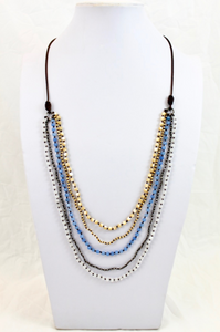 Mother of Pearl and More Hand Knotted Long Necklace on Genuine Leather -Layers Collection- NLL-Foam