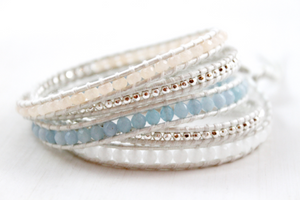 Galadriel - Pastel and White Stone Mix Leather Wrap Bracelet