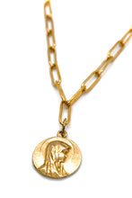 Load image into Gallery viewer, Short Gold Antique Style Chain Necklace with reversible Gold French Religious Charm -French Medals Collection- N6-014
