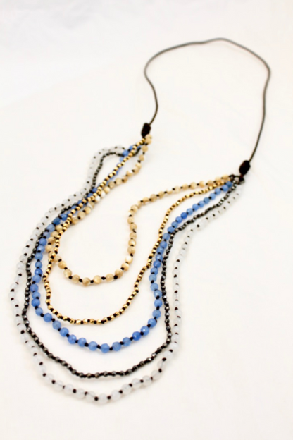 Mother of Pearl and More Hand Knotted Long Necklace on Genuine Leather -Layers Collection- NLL-Foam