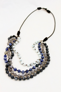 Large Semi Precious Stone Hand Knotted Short Necklace on Genuine Leather -Layers Collection- NLS-M20