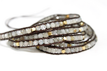 Load image into Gallery viewer, Hera - Labradorite with Gold Nuggets Vegan Wax Cord Wrap Bracelet
