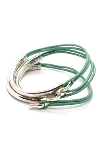 Mint Leather + Sterling Silver Plate Bangle Bracelet