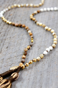 Mother of Pearl and Stone Hand Knotted Necklace -Luxury Collection- NL-046