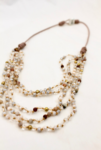Semi Precious Stone and Crystal Hand Knotted Short Necklace on Genuine Leather -Layers Collection- NLS-Darling
