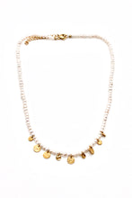 Load image into Gallery viewer, Mini Gold Charm Discs on Freshwater Pearl Short Necklace -French Flair Collection- N2-2096
