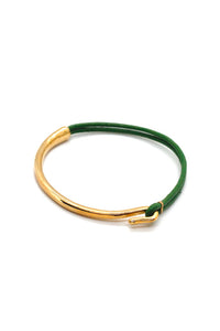 Green Leather + Gold Bangle Bracelet