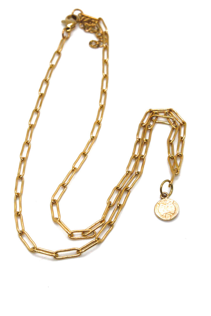 Mini French Religious Charm on Gold Chain -French Medals Collection- N6-017
