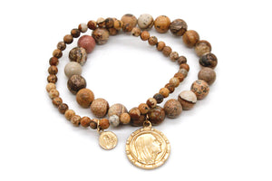 Jasper Bracelet with Gold French Medal Charm -French Medals Collection- B6-013