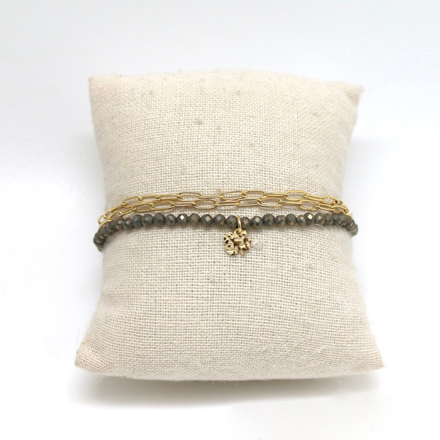 Pyrite and Lucky Shamrock on 24K Gold Plate Necklace or Bracelet -French Flair Collection- N2-2154
