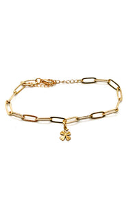 Delicate Chain Bracelet with Mini Lucky Gold Shamrock -French Medals Collection- B6-021