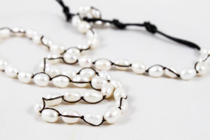 Hand Knotted Convertible Crochet Bracelet, Necklace, or Headband, Freshwater Pearls - WR-063