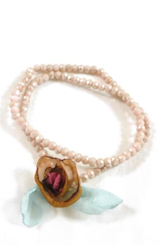 Light Taupe Double Crystal Flower Bracelet -The Classics Collection-  B1-1017