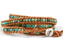 Load image into Gallery viewer, Amazon - Small Faceted African Turquoise Genuine Leather Wrap Bracelet
