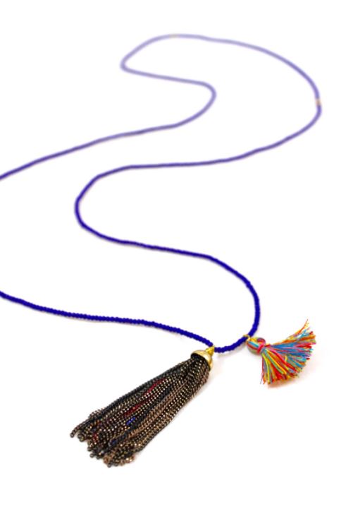 Metal Tassel Blue Beaded Necklace -The Classics Collection- N2-691
