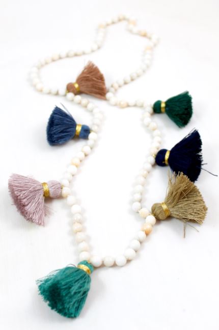 Large Tassel Hand Knotted Stone Necklace -The Classics Collection- N2-830