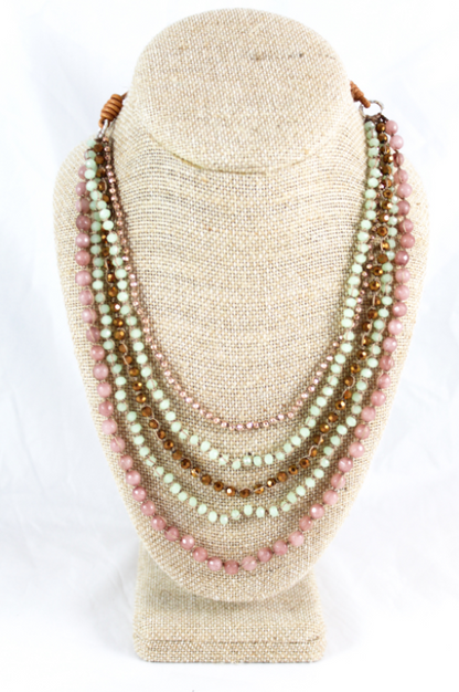 Semi Precious Stone Mix Hand Knotted Long Necklace on Genuine Leather -Layers Collection- NLL-Caterpillar