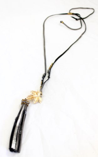 Gold Leaf Long Leather Necklace -The Classics Collection- N2-950