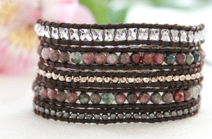Charcoal - Mixed Semi Precious Stone Wrap Bracelet