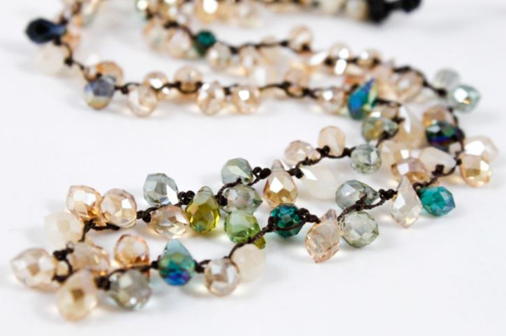 Hand Knotted Convertible Crochet Bracelet, Necklace, or Headband, Crystal Mix - WR-034